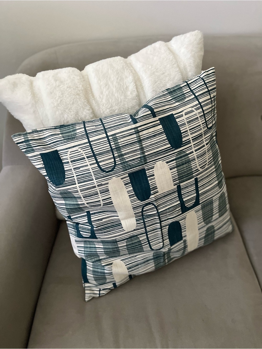 Mid-Century Modern Geometric Pillow Cover - Teal & Cream